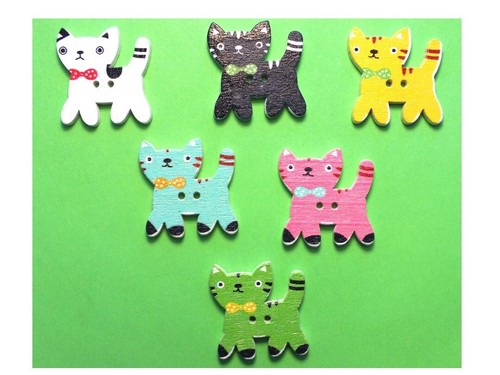 Lot boutons bois chat - boutons, :