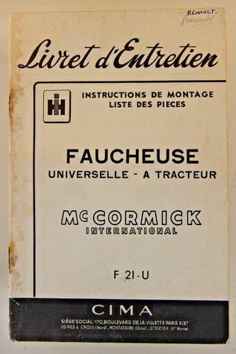 Livret entretien faucheuse - livret, d'entretien