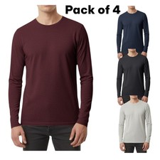 Hommes Manches Longues Multi Paquet Basique Ras Cou Gym Coton Extensible T-Shirt