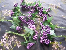 Antique purple wax flowers bouquet for hat creation. No. 470
