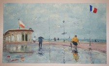 Gouache  SCENE DE PLAGE A