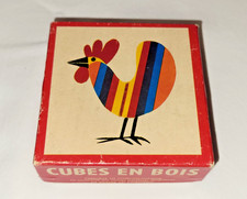 Vintage LOLA WOODEN PICTURE CUBE 5 Puzzle Images Cubes en Bois