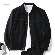 Hommes Faux Daim Veste Vintage Style Manteau Court Bouton Solide Affaire Élégant