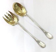 CHRISTOFLE salad serving cutlery model TRIANON silver and gold metal