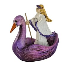 Vintage Steve Tunturi Hand Carved Wood Sorceress Riding Swan Boat Figurine 1984