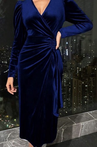 Robe femme velours bleu - , midi