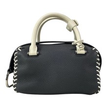 Auth DELVAUX Cool Box Mini Hippy AA0463AWG0ADFPA Black White Leather Handbag