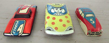 Lot of 2 Antique Miniature Sheet Metal Racing Cars + 1 Stock Car Case
