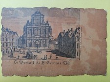 Old postcard style PARCHMENT LEATHER SKIN old PARIS Le PORTAIL de St GERVAIS in 1750
