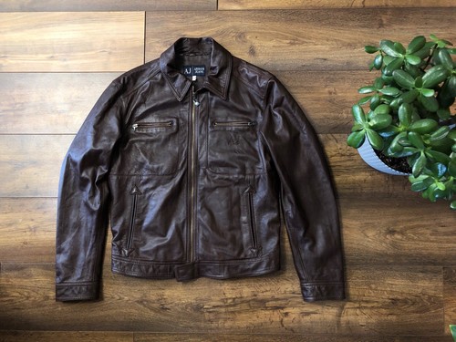 Veste moto cuir vintage - cuir, armani