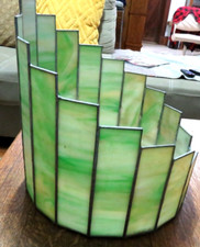 Rare Antique Arts & Crafts Leaded Green Slag Glass Table Top Plant Terrarium