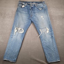 Levis 501 CT Distressed Denim Jeans Ripped Light Wash Blue Mens Size 38x30