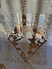 Beautiful Antique Linen Thread Curtain Tablecloth Fully Hand Embroidered, Empire 19th Century