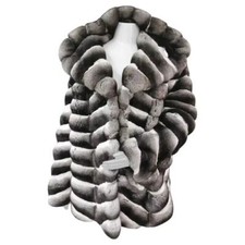 Winter Women's Genuine Chinchilla Rex Rabbit Fur Coat Hooded Warm Thick Overcoat