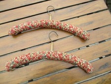 2 Antique 1930s Fabric Covered Wooden Hangers