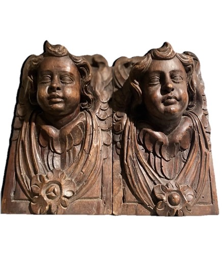 Paire ancien bas relief en - ,