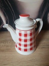 ANCIENNE THÉIÈRE CAFETIÈRE À CARREAUX ROUGE ET BLANC BAVARIA PORCELAINE RÉTRO