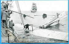 Old postcard: Latham Airplane is towed by Harpon counter torpedo boat