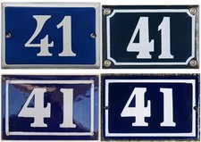 Old blue French house number 41 door gate plate plaque enamel steel metal sign