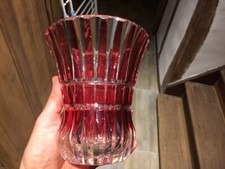 VASE CRISTAL TAILLE DOUBLE ROUGE VAL SAINT LAMBERT   VSL  SIGNE