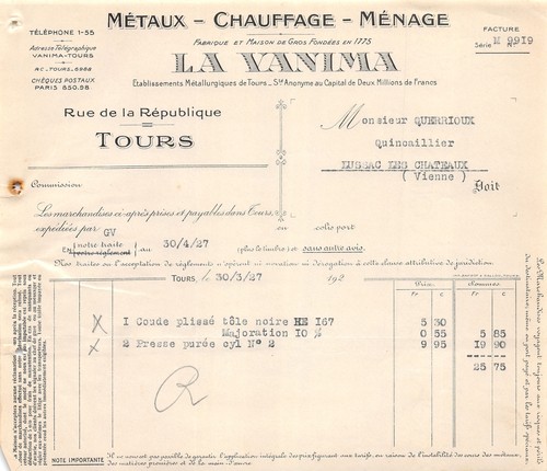 1927 metaux chauffage menage - 1927,
