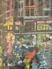 Très Belle Peinture Huile Sur Toile Immeuble Rue Expressionniste Expressionnisme