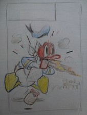 Dessin Original Préparatoire Crayon DONALD BOUCHE EN FEU Journal Mickey Disney