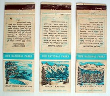 THREE '50-60s OUR NATIONAL PARKS. MATCHBOOKS *** 3 ANC. CARTONS D'ALLUMETTES