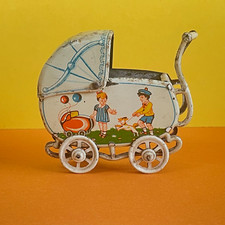 OLD TOY - RARE PENNY TOY - PRAM DOLL CANVAS LITHOGRAPH - 9 CM LONG