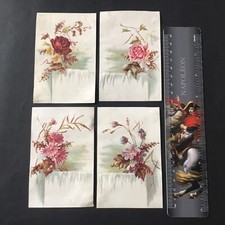 4 Chromos Anciens Fleurs XIXè
