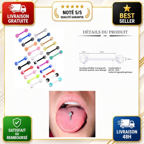 Piercings langue barres - langue, 14g