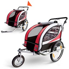 SAMAX Remorque Vélo Convertible Jogger 2en1 Enfants 360° Amortisseur Neuf Rouge