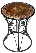 En Bois Fer Forgé Rond Thé Café Chambre Fin Table Tabouret Meuble Décor