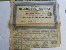 B16 RARE Action ancienne : SA des galeries parisiennes de 1921 