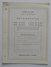 SIMPSONS-SEARS COLDSPOT Refrigerators 106.S14G 106.S16G 106.S14GL 1961 Part List