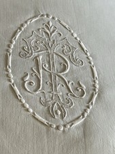 Antique 20th Century Linen Cotton Sheet New 290x210 Monogram HG 17x12 Hand Embroidery