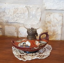 Antique Satsuma Geisha Japan Decor Oil Lamp, Complete, TBE