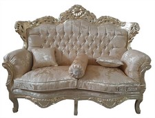 Canapé Fauteuil Allemagne Salon Feuille Or Baroque Bois Massif Tissu Damassé