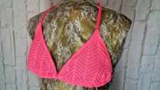 Womens Small CATALINA Lightly Padded CROCHETED Pink Coral TRIANGLE BIKINI TOP