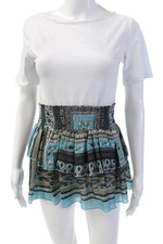 Pop Saint Barth Womens Silk Geometric Print Mini Skirt Blue Black Size One Size