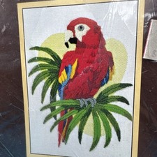 Sunset Stitchery Crewel Embroidery Kit Parrot in Palms Bird Scarlett Macaw Vtg