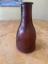 Vintage Brown Leather Pill Pool Billard Tally Bottle Rustic 6.75” Tall Hong Kong