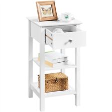 Table de Chevet Table de Nuit en Bois Blanc Haute 1 Tiroir 2 Étagères Moderne