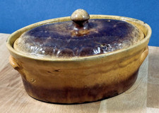 Antique varnished terracotta terrine, with lid, vintage kitchen