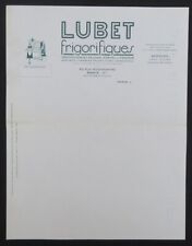 Invoice PARIS LUBET REFRIGERIQUE fridge cold room illustrated billhead 103