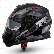 Casque de moto modulable CRUIZER noir fuchsia brillant double visière homologué