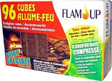 Lot 96 cubes allume feu bois naturel compréssé pour barbecue poêle cheminée FLAM