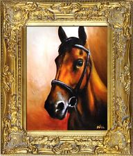 Cheval - Peinture À L'Huile Peint à la Main Cadre Signé 34x30cm Mural Déco