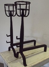 old pair of wrought iron chenet bowl 19th century for castle fireplace