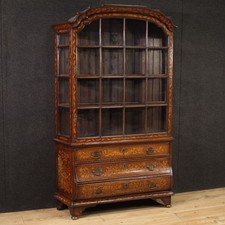 Ancienne vitrine hollandaise meuble bibliothèque marquetée en bois 19ème siècle